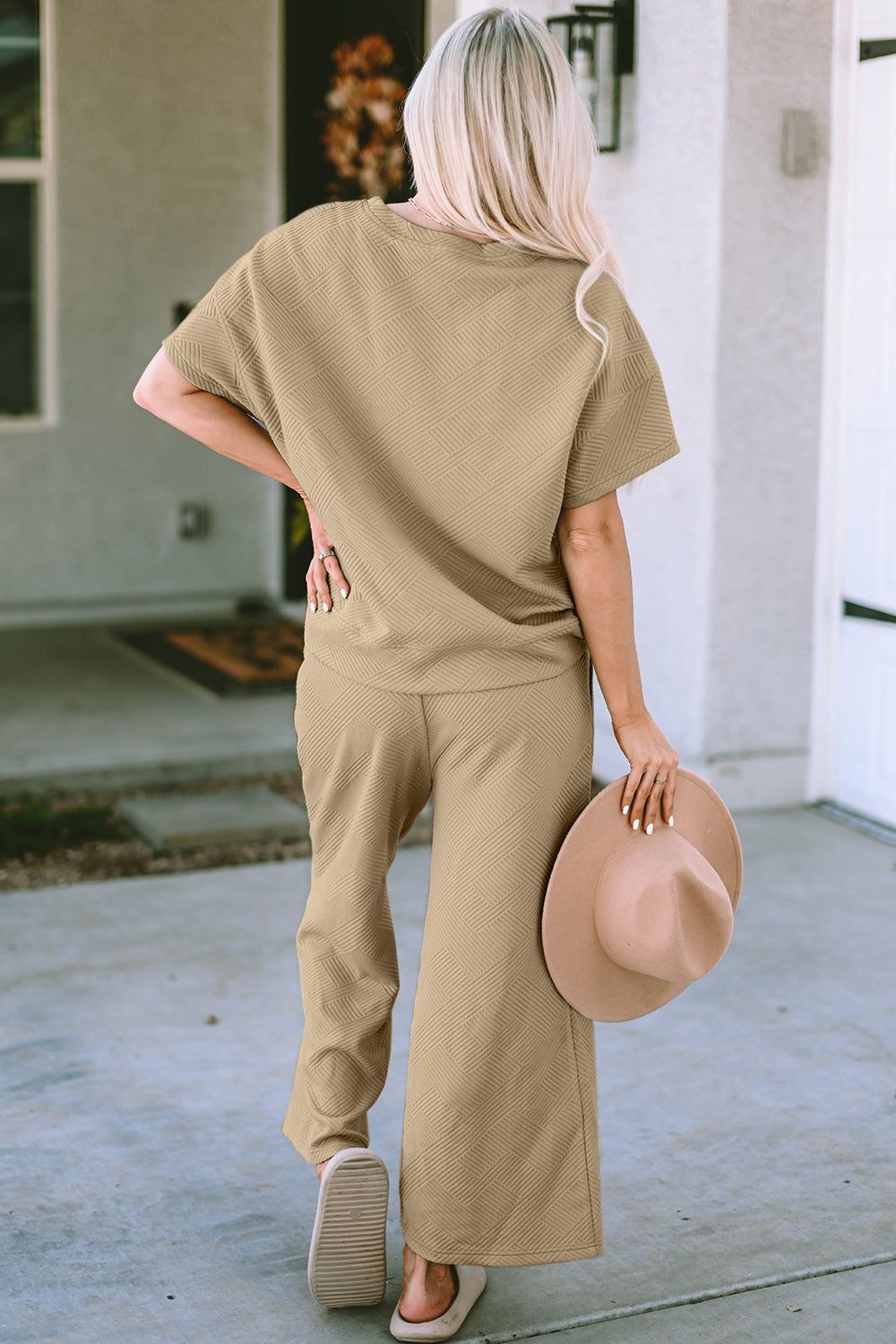 Double Take Short Sleeve Top and Capri Wide Leg Joggers Set
