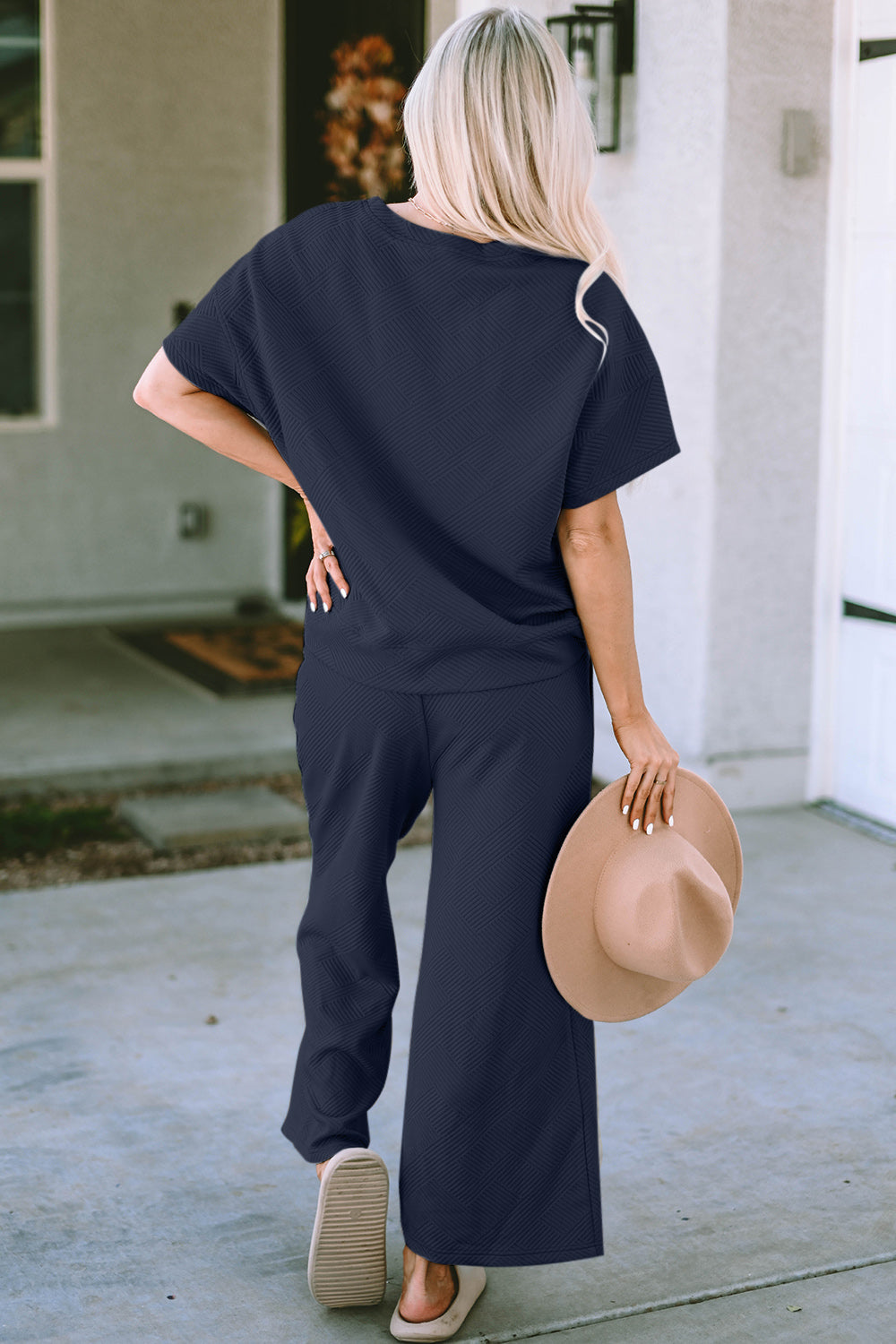 Double Take Short Sleeve Top and Capri Wide Leg Joggers Set