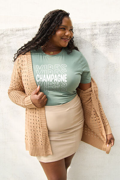 Champagne Vibes Round Neck Graphic T-Shirt