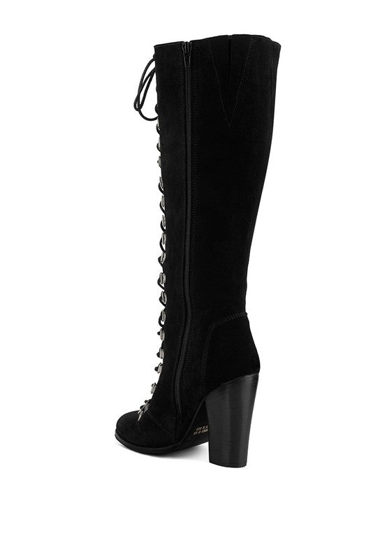 Women Lace Up Knee High Boots With Metal Eyelets