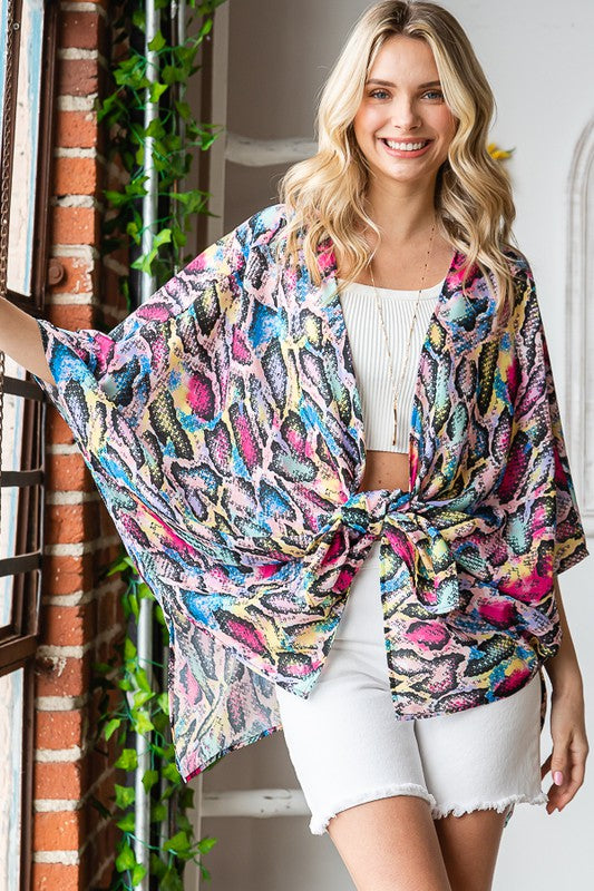 Heimish Full Size Multi Color Snake Open Cardigan