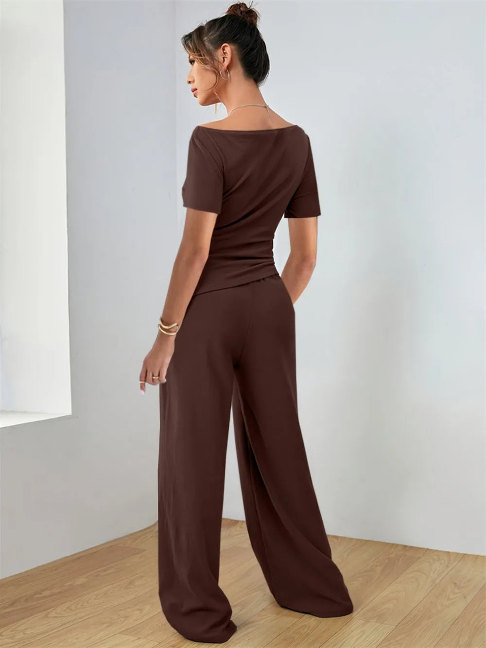 Two Piece Round Neck Short Sleeve T-Shirt and Pants Set