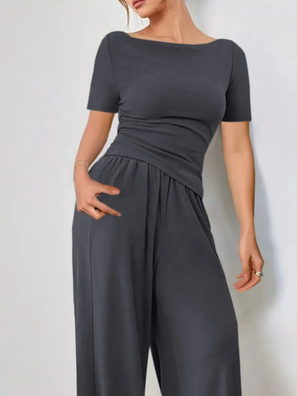 Two Piece Round Neck Short Sleeve T-Shirt and Pants Set