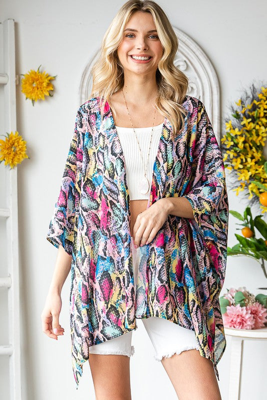 Heimish Full Size Multi Color Snake Open Cardigan