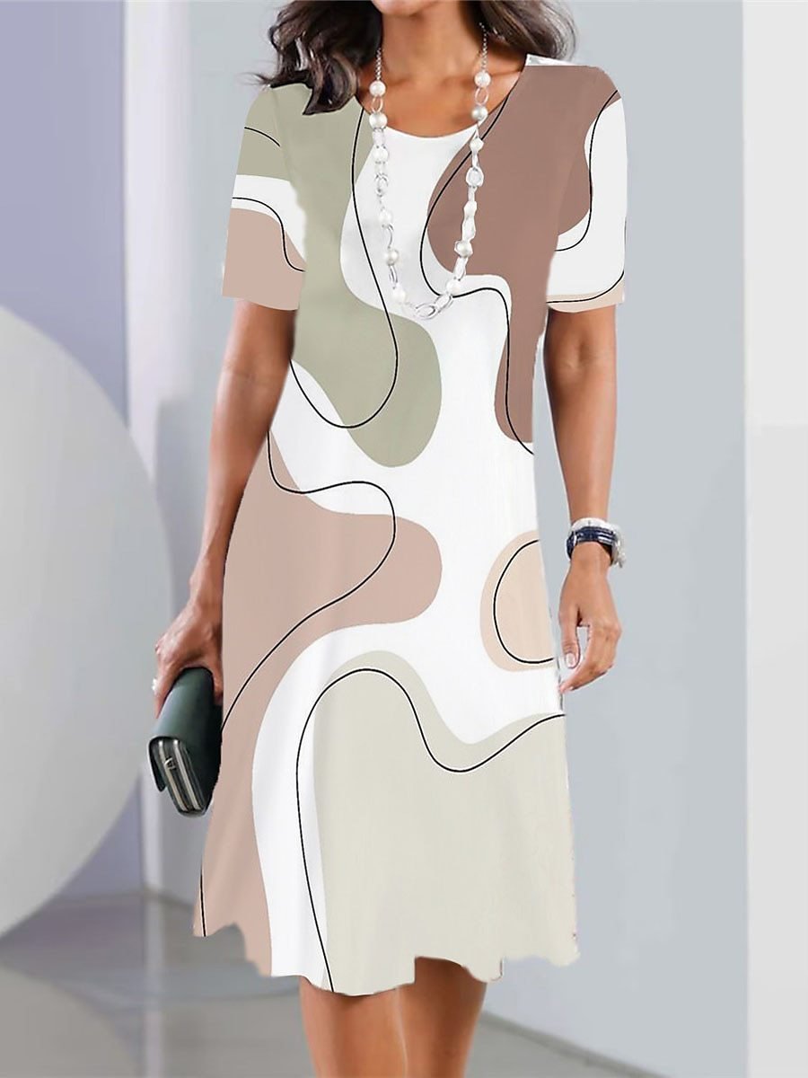 ✨Women's casual dresses with 3D print and round neckline