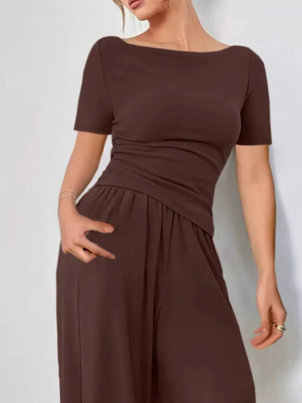Two Piece Round Neck Short Sleeve T-Shirt and Pants Set