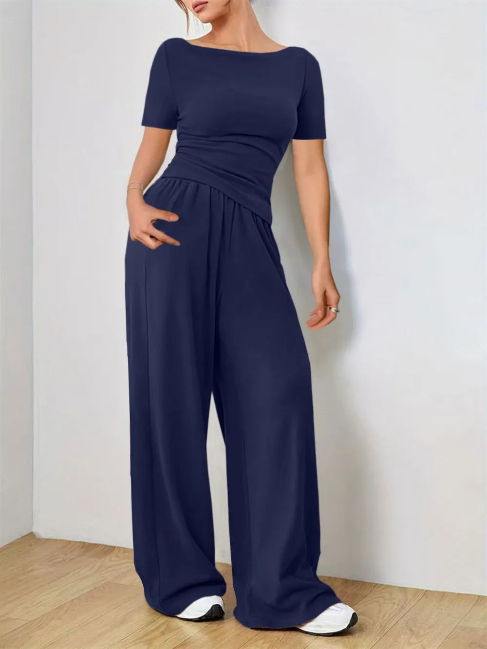 Two Piece Round Neck Short Sleeve T-Shirt and Pants Set
