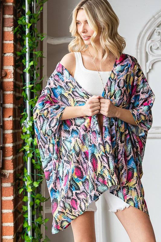 Heimish Full Size Multi Color Snake Open Cardigan