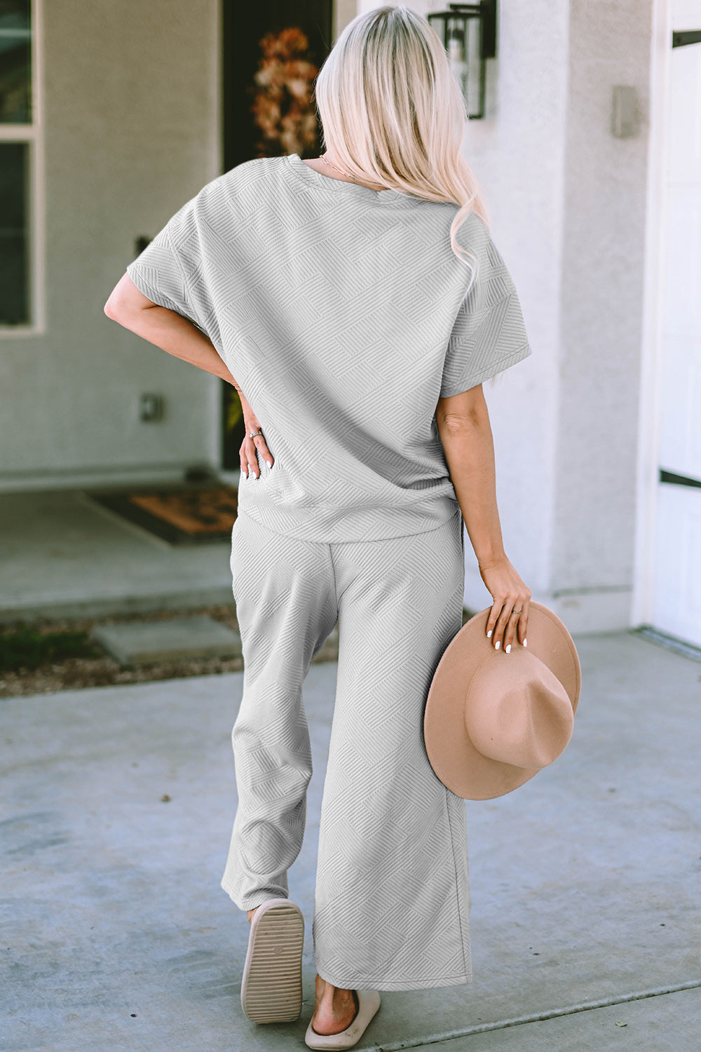 Double Take Short Sleeve Top and Capri Wide Leg Joggers Set
