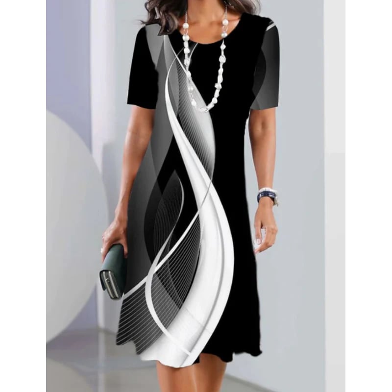✨Women's casual dresses with 3D print and round neckline