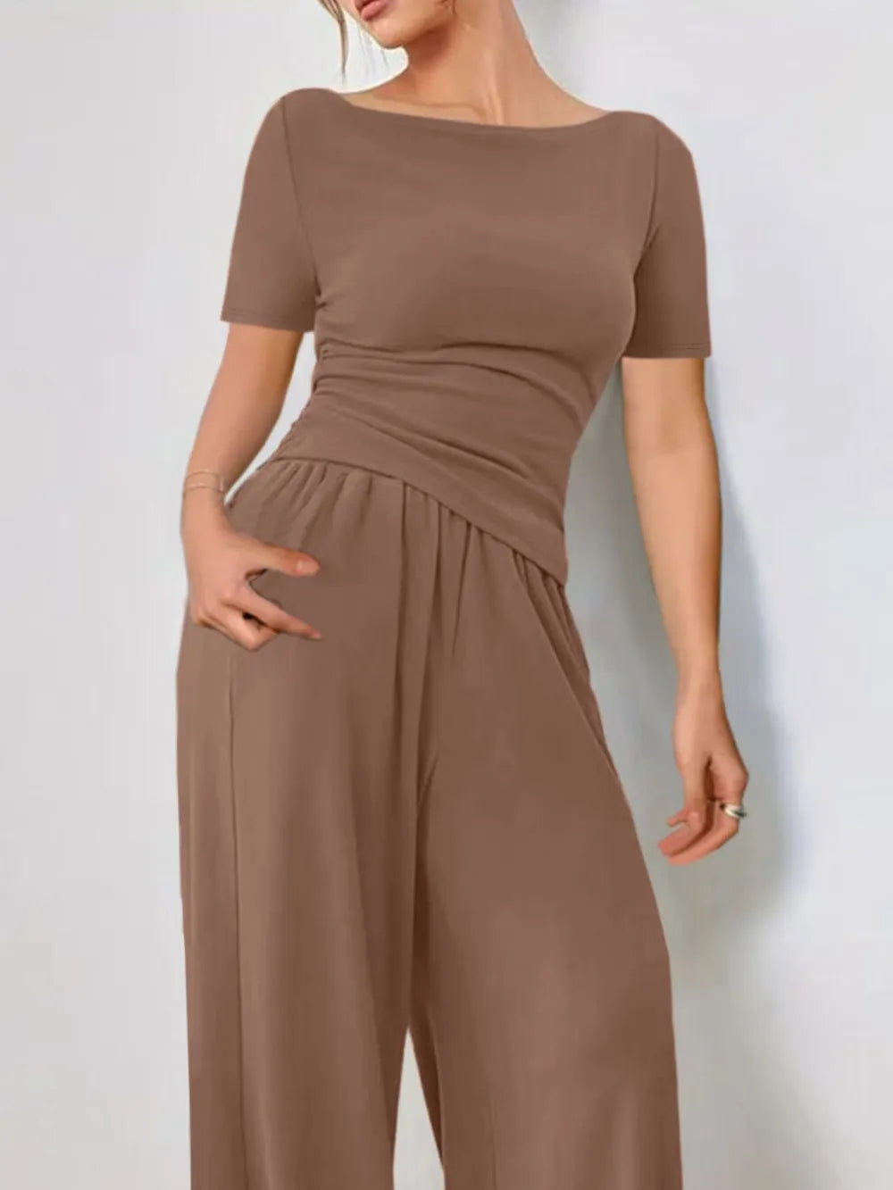 Two Piece Round Neck Short Sleeve T-Shirt and Pants Set