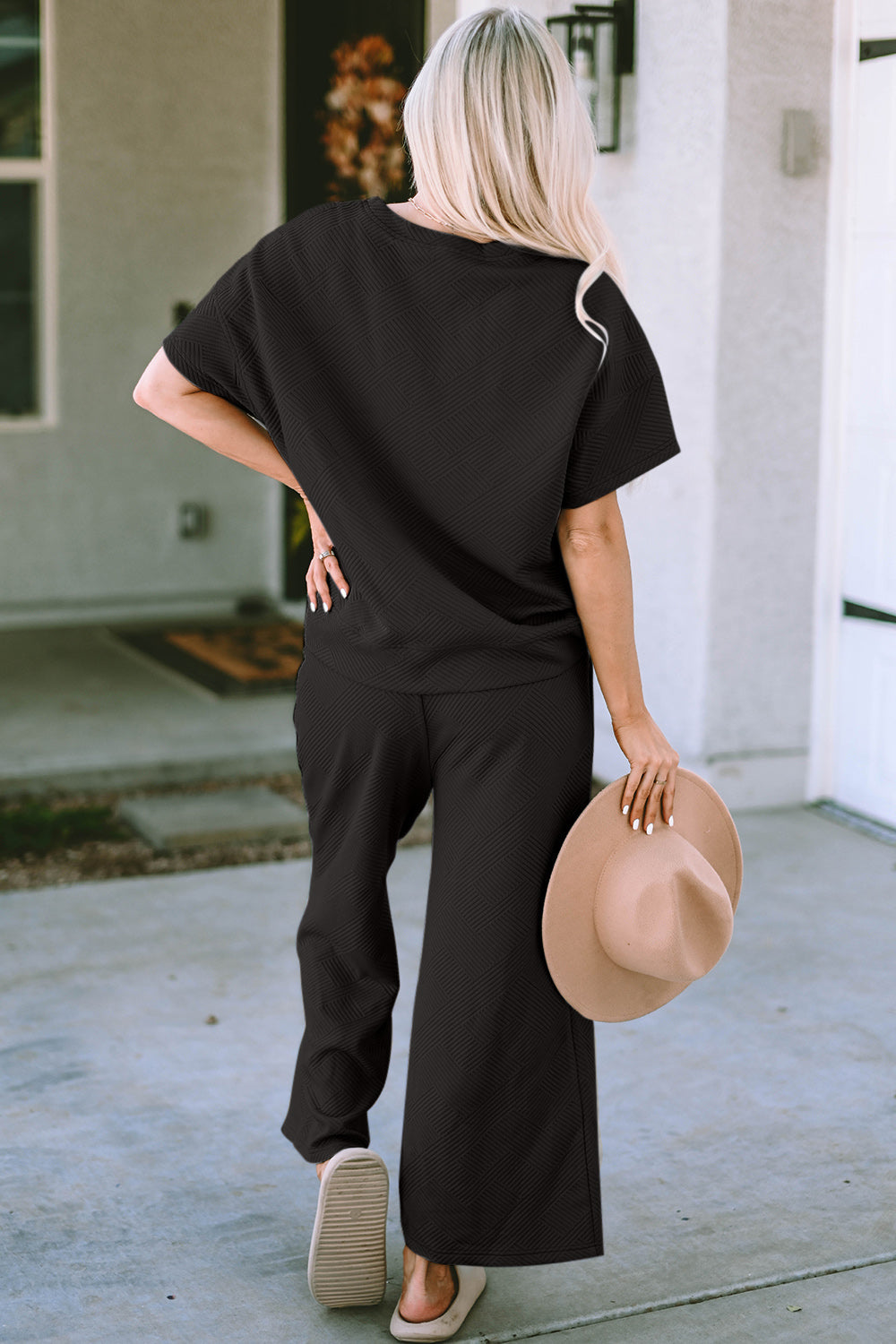 Double Take Short Sleeve Top and Capri Wide Leg Joggers Set