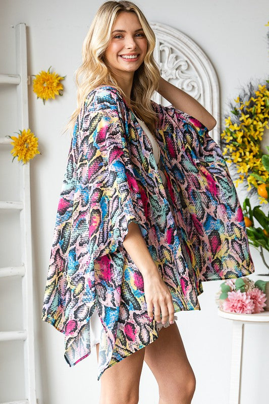 Heimish Full Size Multi Color Snake Open Cardigan