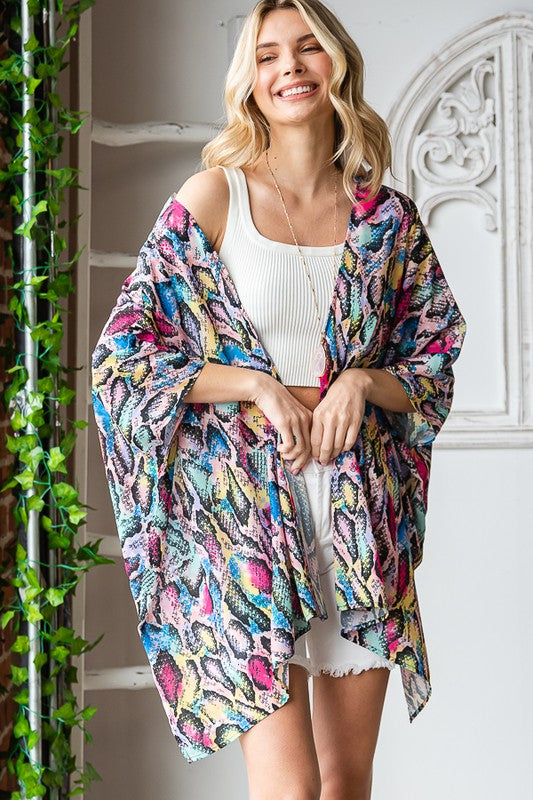 Heimish Full Size Multi Color Snake Open Cardigan