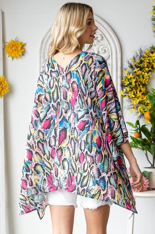 Heimish Full Size Multi Color Snake Open Cardigan