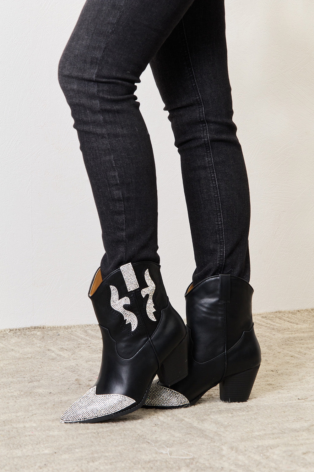 East Lion Corp Rhinestone Pointed Cowboys Ankle Boots