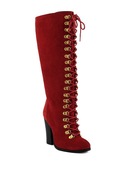 Women Lace Up Knee High Boots With Metal Eyelets