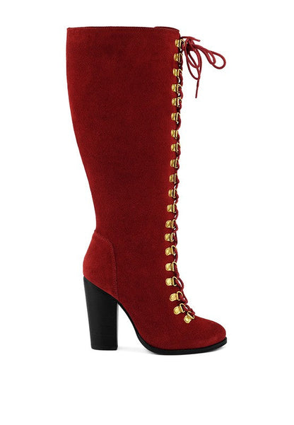 Women Lace Up Knee High Boots With Metal Eyelets