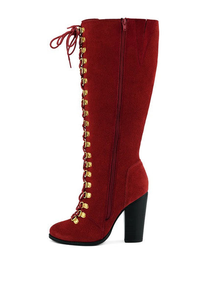 Women Lace Up Knee High Boots With Metal Eyelets