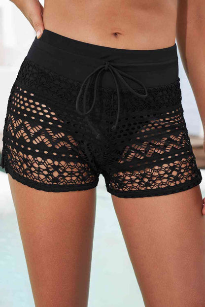 Front Drawstring Waist Lace Swim Shorts