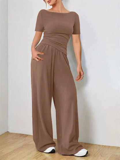 Two Piece Round Neck Short Sleeve T-Shirt and Pants Set