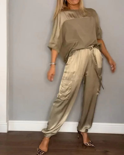 villow-Smooth Satin Half-sleeved Top and Pants Set💝BUY 2 FREE SHIPPING