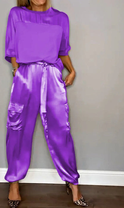 villow-Smooth Satin Half-sleeved Top and Pants Set💝BUY 2 FREE SHIPPING