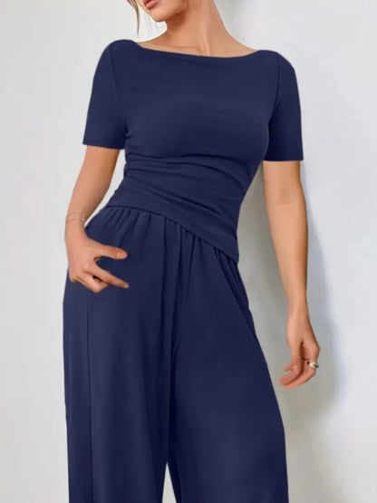 Two Piece Round Neck Short Sleeve T-Shirt and Pants Set