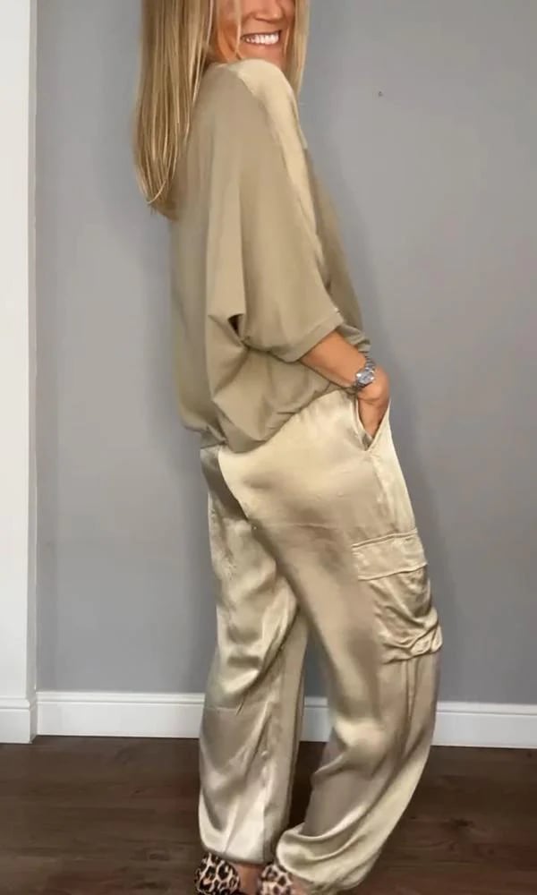 villow-Smooth Satin Half-sleeved Top and Pants Set💝BUY 2 FREE SHIPPING