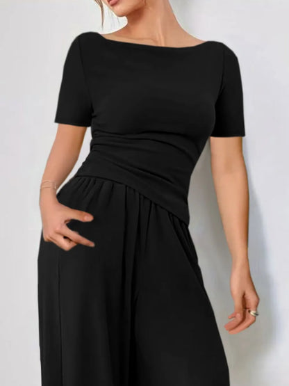 Two Piece Round Neck Short Sleeve T-Shirt and Pants Set