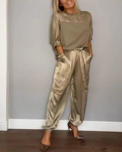 villow-Smooth Satin Half-sleeved Top and Pants Set💝BUY 2 FREE SHIPPING
