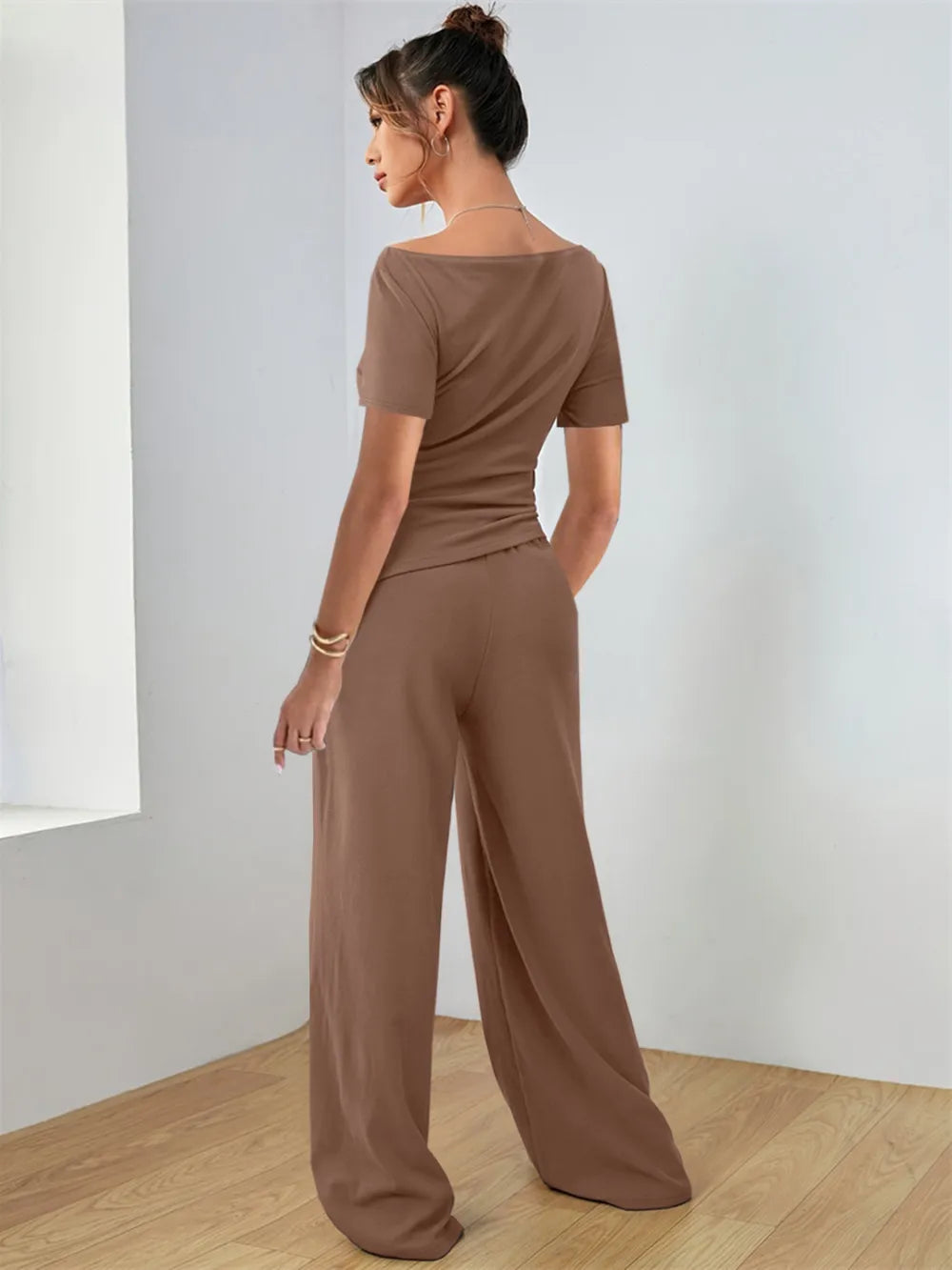 Two Piece Round Neck Short Sleeve T-Shirt and Pants Set