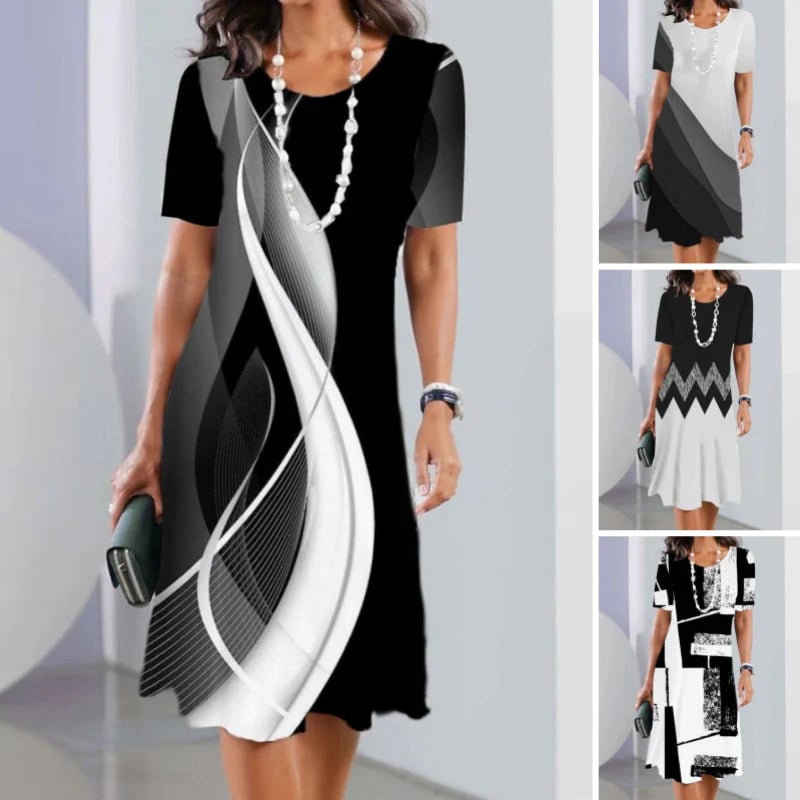 ✨Women's casual dresses with 3D print and round neckline