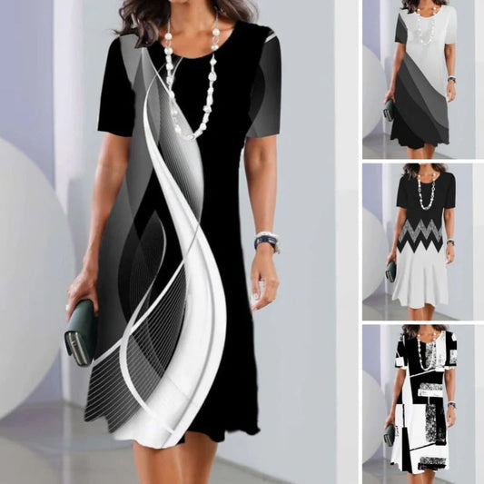 ✨Women's casual dresses with 3D print and round neckline