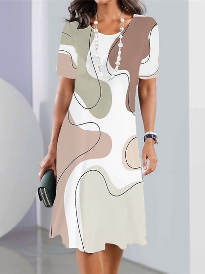 ✨Women's casual dresses with 3D print and round neckline