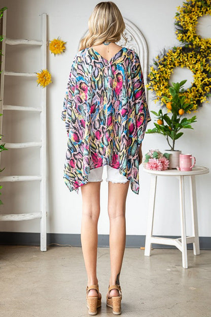 Heimish Full Size Multi Color Snake Open Cardigan