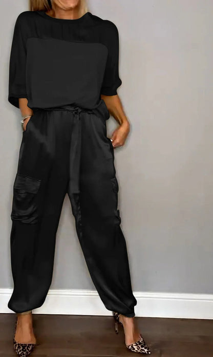 villow-Smooth Satin Half-sleeved Top and Pants Set💝BUY 2 FREE SHIPPING