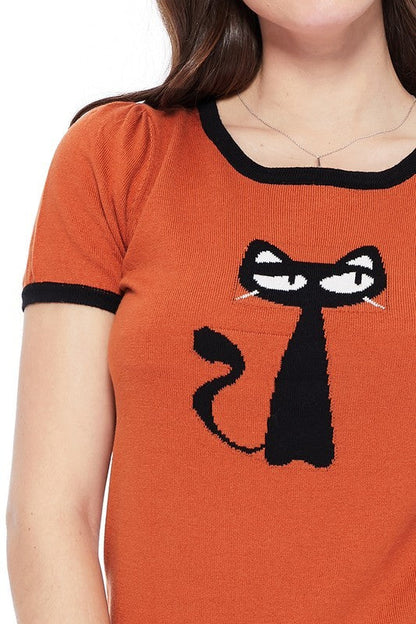 Cat Print Casual T-Shirt Sweater