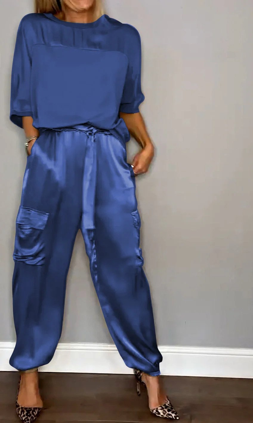 villow-Smooth Satin Half-sleeved Top and Pants Set💝BUY 2 FREE SHIPPING