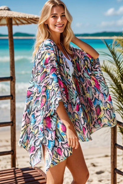 Heimish Full Size Multi Color Snake Open Cardigan