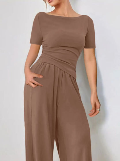 Two Piece Round Neck Short Sleeve T-Shirt and Pants Set