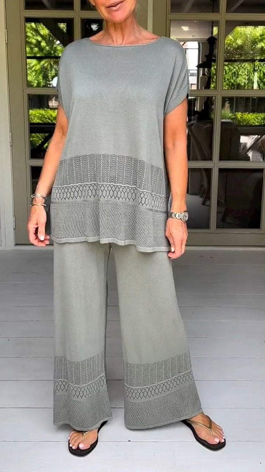villow-Two-piece Suit with Round Neck, Short Sleeves and Cutout Design