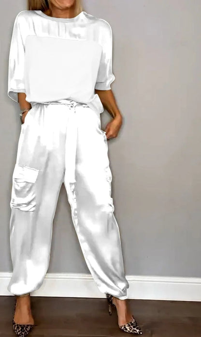 villow-Smooth Satin Half-sleeved Top and Pants Set💝BUY 2 FREE SHIPPING
