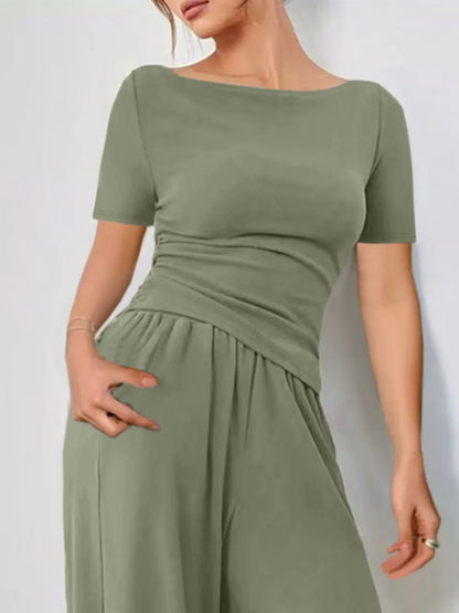 Two Piece Round Neck Short Sleeve T-Shirt and Pants Set