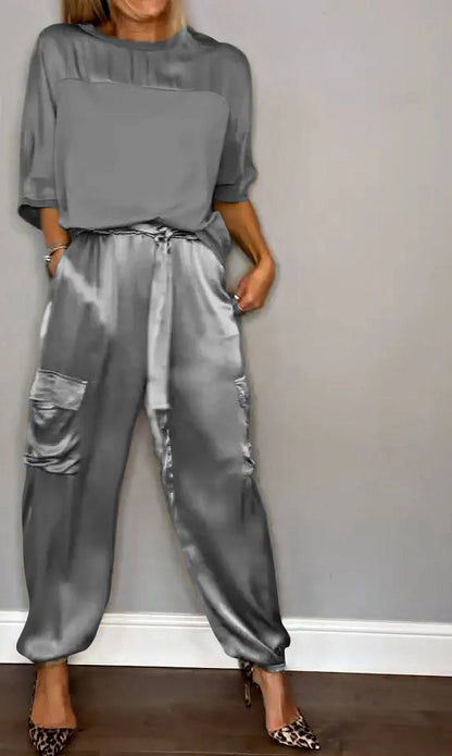 villow-Smooth Satin Half-sleeved Top and Pants Set💝BUY 2 FREE SHIPPING