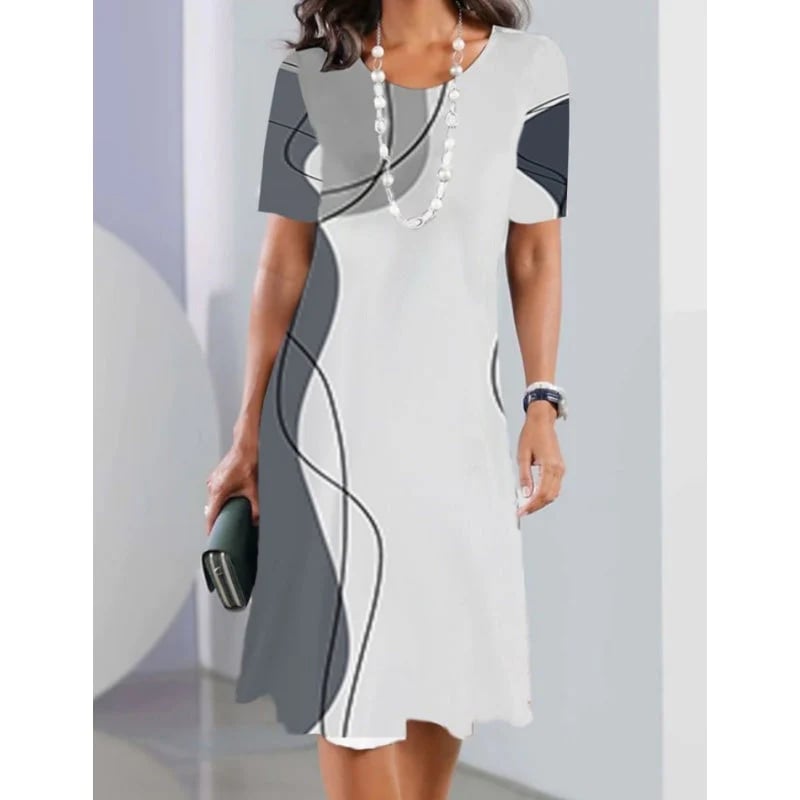 ✨Women's casual dresses with 3D print and round neckline
